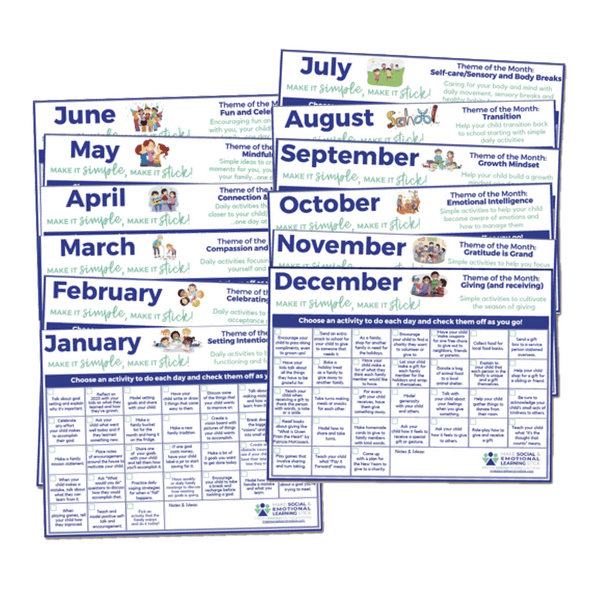 Make It Stick Social Emotional Activity Calendar (12-month) - PeaceMakers Generation Mindful - Generation Mindful,  - teach emotions parenting child therapy tool